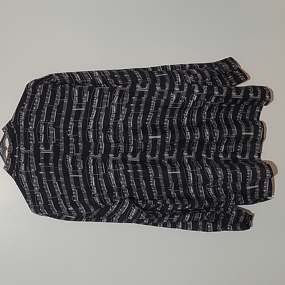 Albert Elouitz Inc Handmade Silk Black Music Note Print Button Up Shirt Size Lg - Picture 4 of 5